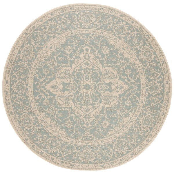 Safavieh 4 x 4 ft. Beach House Power Loomed Round Area Rug; Aqua & Cream - BHS137K-4R