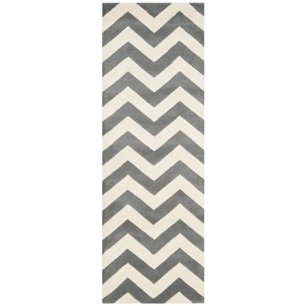 Safavieh Chatham Hand Tufted Rectangle Rug- Dark Grey - Ivory- 2 ft. 3 in. x 11 ft. - CHT715D-211