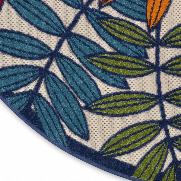 Homeroots 5 ft. Round Multi Color Leaves Indoor & Outdoor Area Rug - 384944