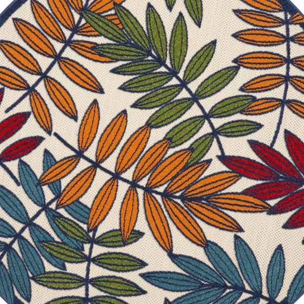 Homeroots 5 ft. Round Multi Color Leaves Indoor & Outdoor Area Rug - 384944