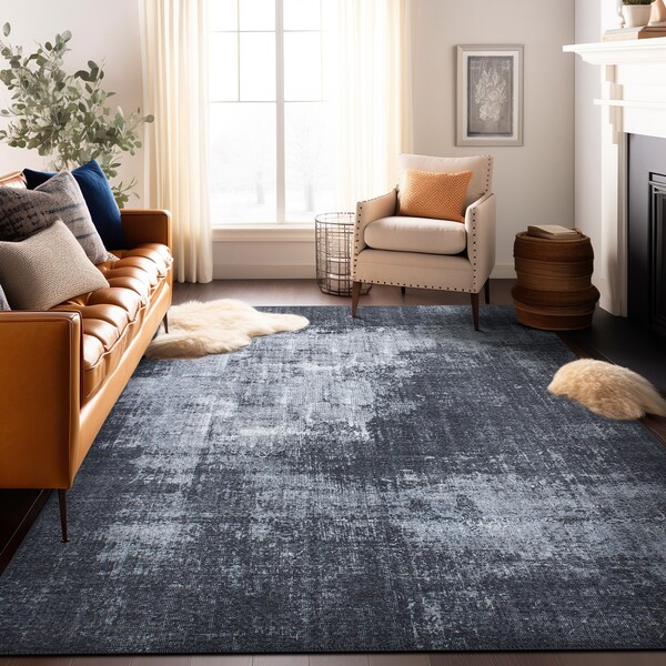 World Rug Gallery Contemporary Distressed Abstract Machine Washable Dark Gray Area Rug 5'x7' - 5075DARKGRAY5X7