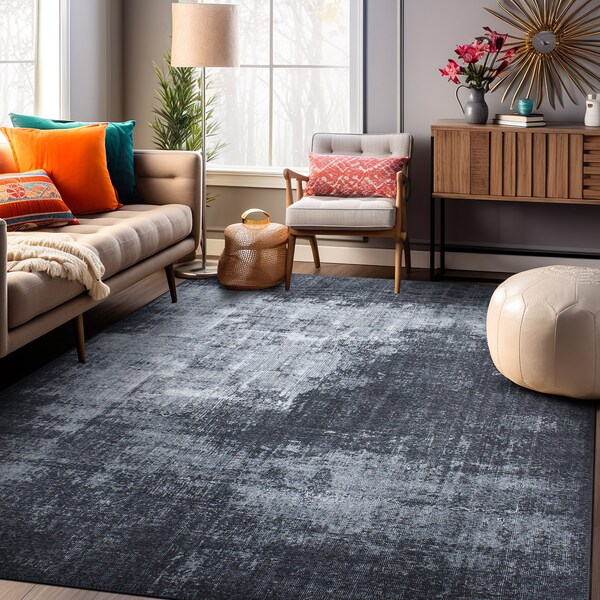 World Rug Gallery Contemporary Distressed Abstract Machine Washable Dark Gray Area Rug 5'x7' - 5075DARKGRAY5X7