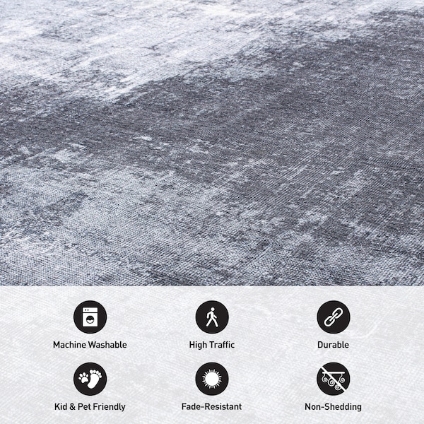 World Rug Gallery Contemporary Distressed Abstract Machine Washable Dark Gray Area Rug 5'x7' - 5075DARKGRAY5X7