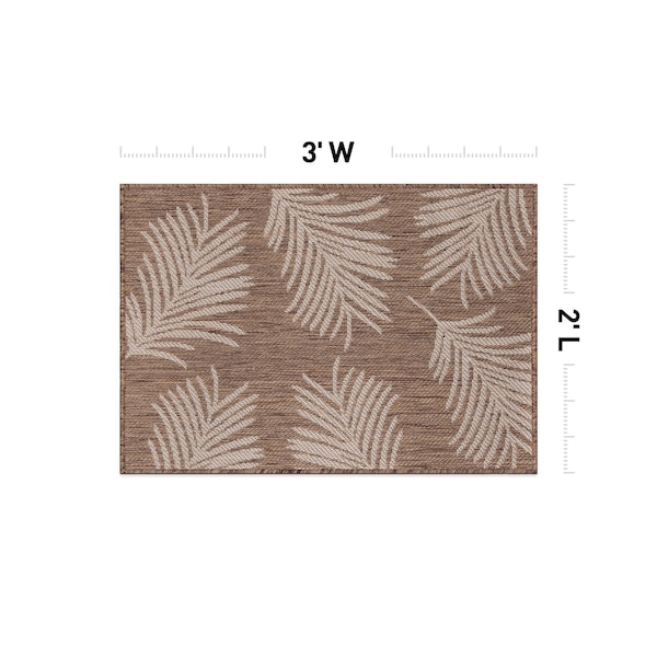 World Rug Gallery Contemporary Palm Leaves Textured Flat Weave Indoor/Outdoor Area Rug 2'x3' Brown - 111BROWN2X3