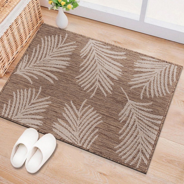 World Rug Gallery Contemporary Palm Leaves Textured Flat Weave Indoor/Outdoor Area Rug 2'x3' Brown - 111BROWN2X3