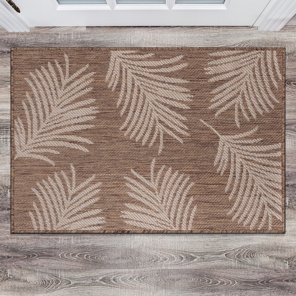 World Rug Gallery Contemporary Palm Leaves Textured Flat Weave Indoor/Outdoor Area Rug 2'x3' Brown - 111BROWN2X3