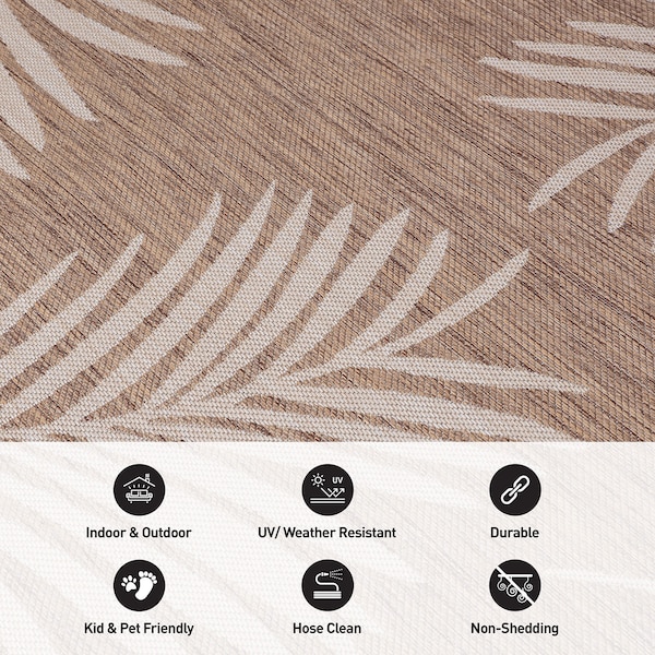 World Rug Gallery Contemporary Palm Leaves Textured Flat Weave Indoor/Outdoor Area Rug 2'x3' Brown - 111BROWN2X3