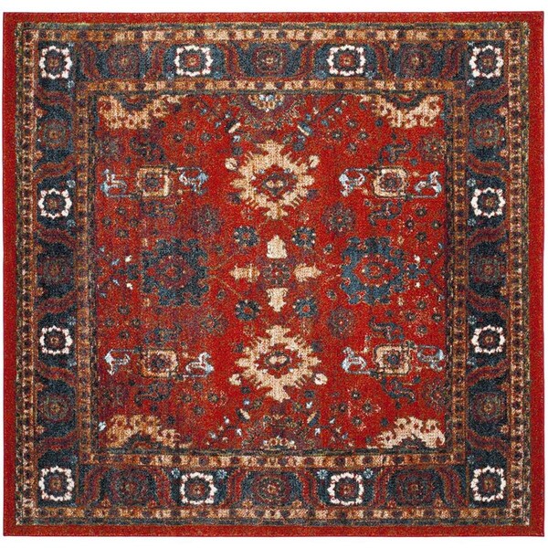 Flowers First 6 ft. 7 in. x 6 ft. 7 in. Square Vintage Hamadan Power Loomed Area Rug, Orange & Blue - FL1889508