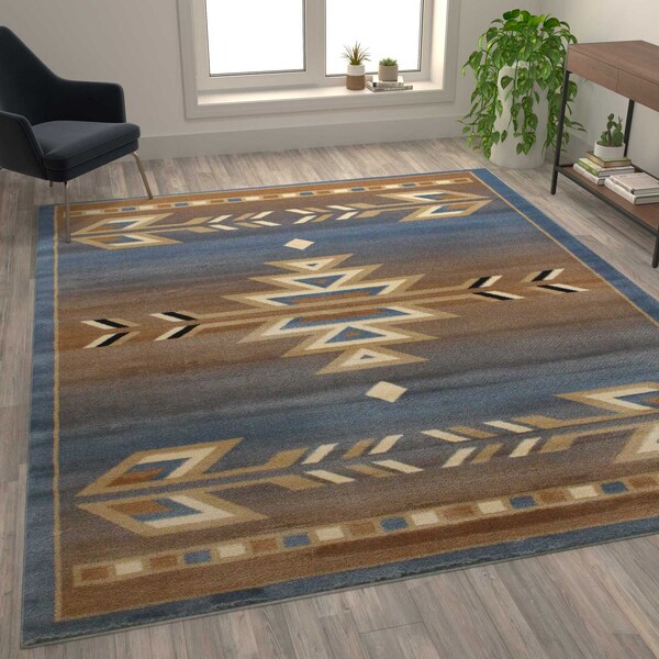 Flash Furniture Blue 8 x 10 Southwestern Style Patterned Area Rug - OKR-RG1113-810-BL-GG