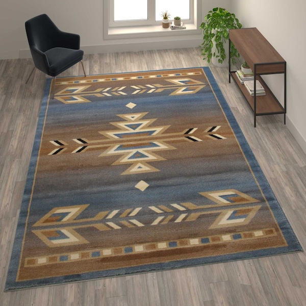 Flash Furniture Blue 8 x 10 Southwestern Style Patterned Area Rug - OKR-RG1113-810-BL-GG
