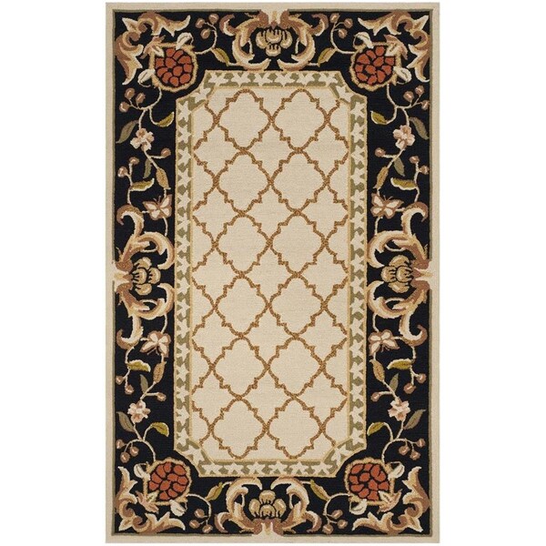 Safavieh Easy Care Hand Hooked Rectangle RugIvory & Black 3 x 5 ft. - EZC753A-3
