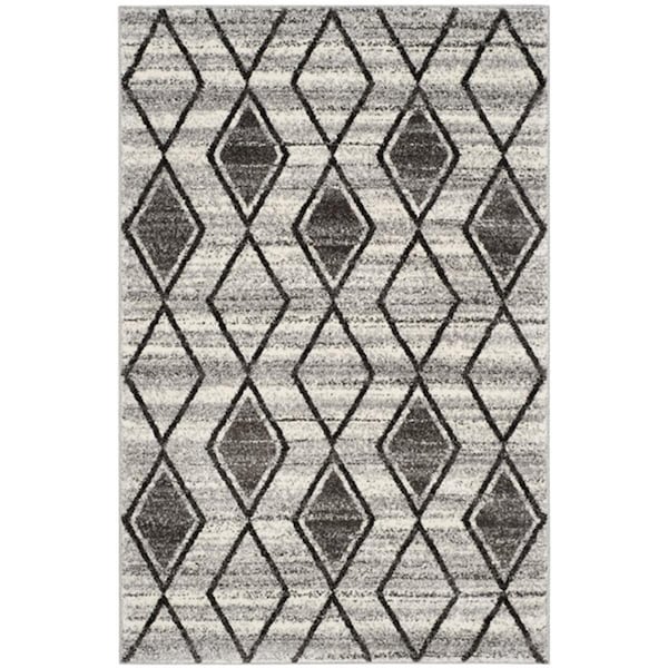 Flowers First 4 x 6 ft. Tunisia Power Loomed Area Rug, Grey & Black - Small Rectangle - FL1889461