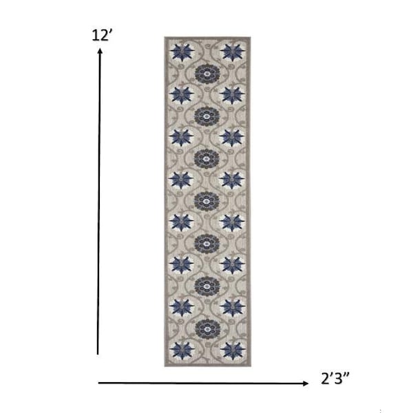 Homeroots 2 x 12 ft. Gray & Blue Indoor & Outdoor Runner Rug - 385236