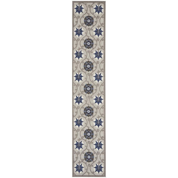 Homeroots 2 x 12 ft. Gray & Blue Indoor & Outdoor Runner Rug - 385236