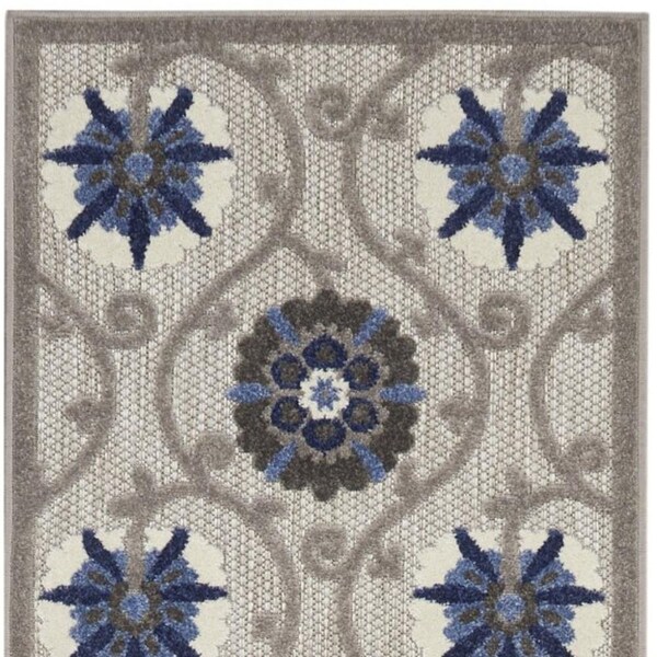 Homeroots 2 x 12 ft. Gray & Blue Indoor & Outdoor Runner Rug - 385236