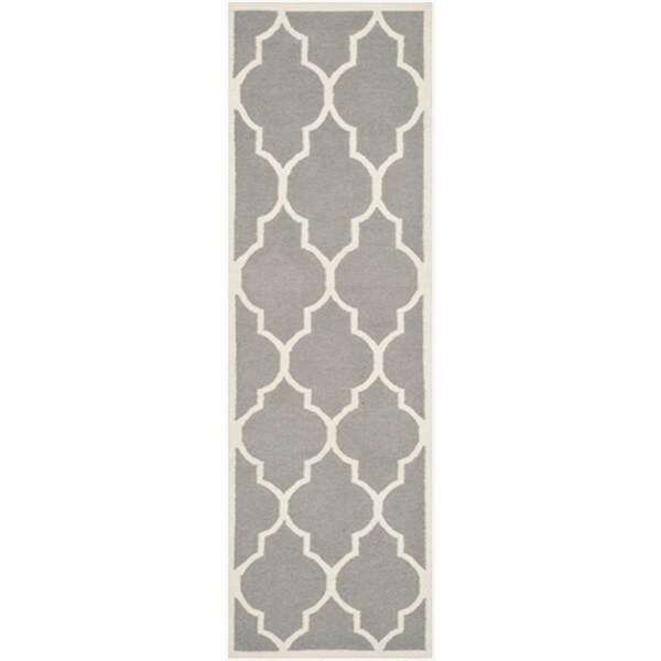 Safavieh 2 ft. -6 in. x 6 ft. Runner Contemporary Dhurries- Grey and Ivory- Flatweave Rug - DHU632B-26