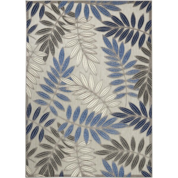 Homeroots 5 x 8 ft. Gray & Blue Leaves Indoor & Outdoor Area Rug - 384871
