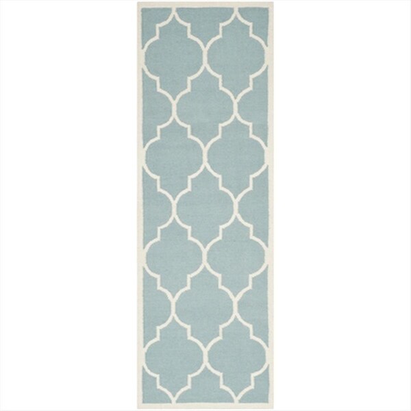 Safavieh 2 Ft. -6 In. X 6 Ft. Runner Contemporary Dhurries- Light Blue And Ivory- Flatweave Rug - DHU632C-26