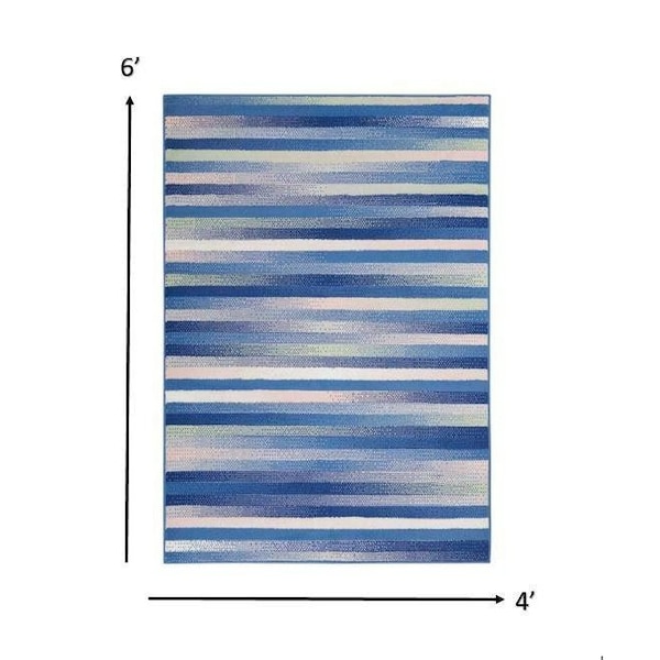 Homeroots 4 x 6 ft. Blue & Ivory Halftone Stripe Area Rug - 385874