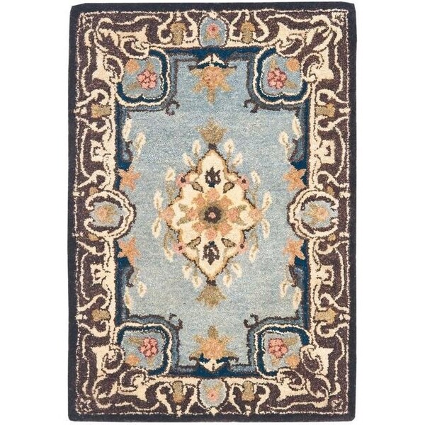 Safavieh 4 x 6 ft. Small Rectangle Traditional Bergama- Light Blue and Ivory Hand Tufted Rug - BRG141A-4