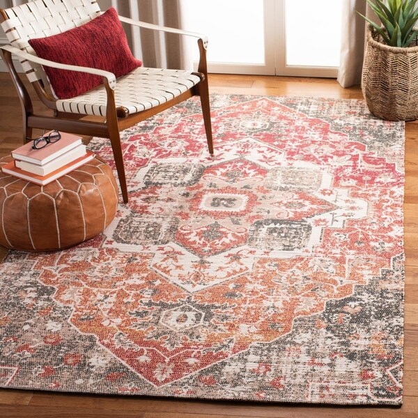 Safavieh 5 x 8 ft. Saffron Rectangle Power Loomed Area RugBeige & Red - SFN392F-5
