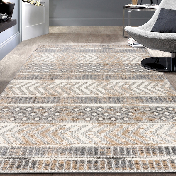 World Rug Gallery Distressed Geometric Indoor/Outdoor Area Rug 3'3" x 5' Beige - 8019BEIGE3X5