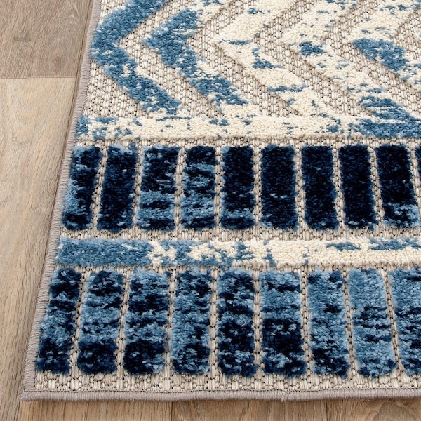 World Rug Gallery Distressed Geometric Indoor/Outdoor Area Rug 3'3" x 5' Beige - 8019BEIGE3X5