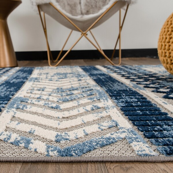 World Rug Gallery Distressed Geometric Indoor/Outdoor Area Rug 3'3" x 5' Beige - 8019BEIGE3X5