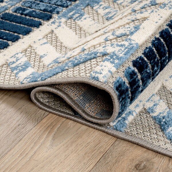 World Rug Gallery Distressed Geometric Indoor/Outdoor Area Rug 3'3" x 5' Beige - 8019BEIGE3X5