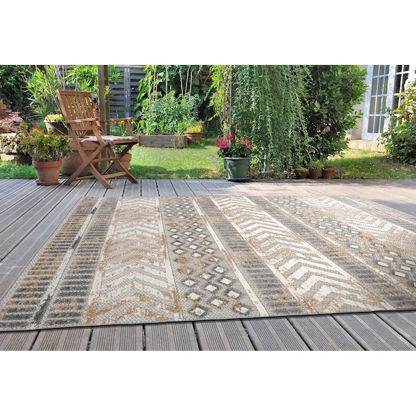World Rug Gallery Distressed Geometric Indoor/Outdoor Area Rug 3'3" x 5' Beige - 8019BEIGE3X5