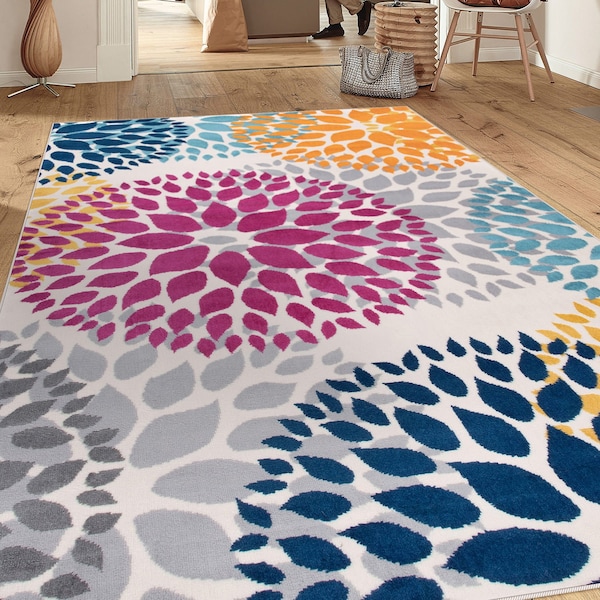 World Rug Gallery Modern Floral Circles Design 3'1'' x 5' Multi Area Rug - 9099MULTI3X5