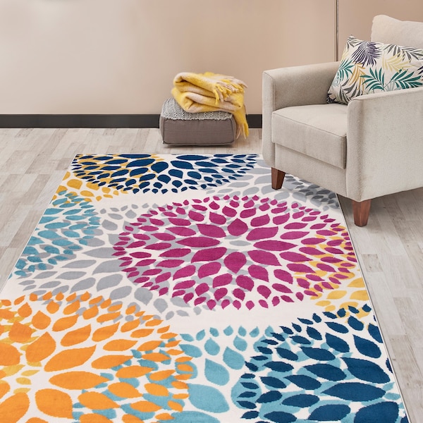 World Rug Gallery Modern Floral Circles Design 3'1'' x 5' Multi Area Rug - 9099MULTI3X5