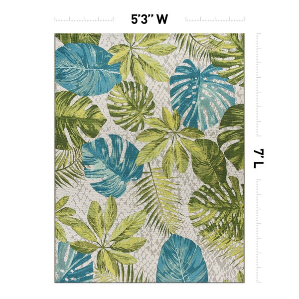 World Rug Gallery Contemporary Tropical Floral Indoor/Outdoor Area Rug 5'3'' x 7' Green - 433GREEN5X7