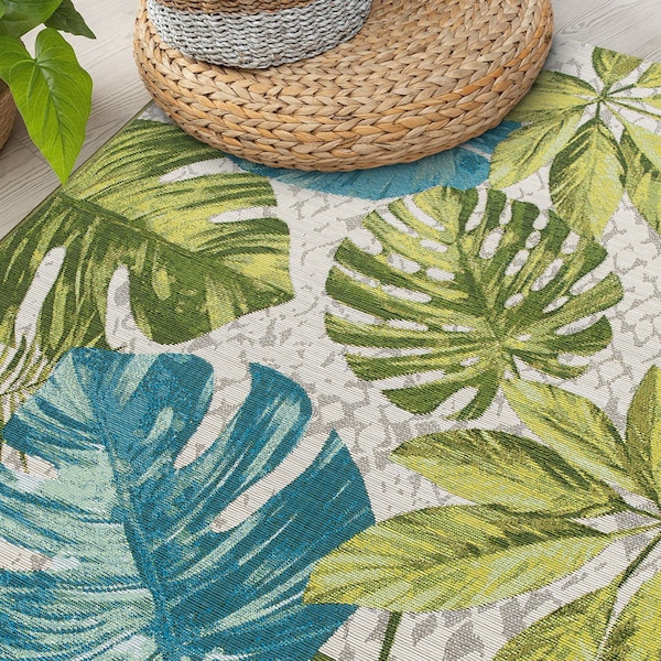 World Rug Gallery Contemporary Tropical Floral Indoor/Outdoor Area Rug 5'3'' x 7' Green - 433GREEN5X7