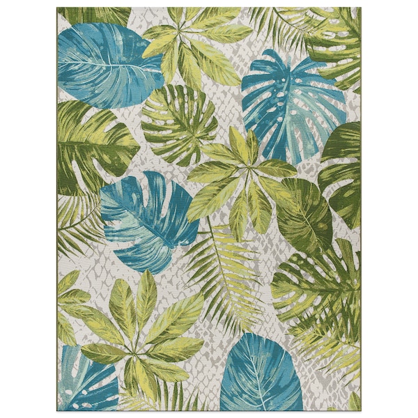 World Rug Gallery Contemporary Tropical Floral Indoor/Outdoor Area Rug 5'3'' x 7' Green - 433GREEN5X7