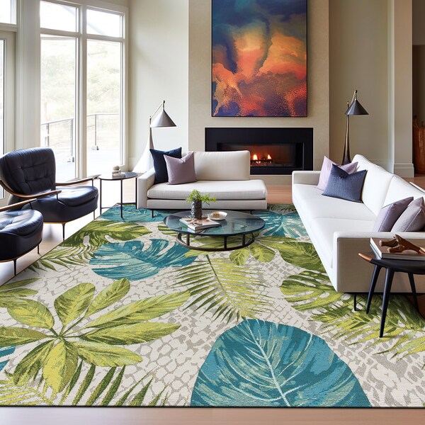 World Rug Gallery Contemporary Tropical Floral Indoor/Outdoor Area Rug 5'3'' x 7' Green - 433GREEN5X7