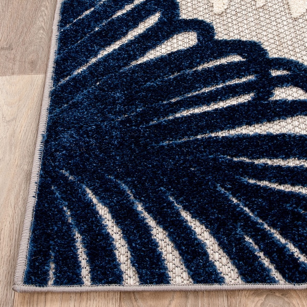 World Rug Gallery Amalfi Contemporary Tropical Floral Indoor/Outdoor Area Rug 3'3" x 5' Navy - 8013NAVY3X5