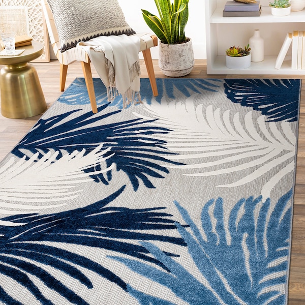 World Rug Gallery Amalfi Contemporary Tropical Floral Indoor/Outdoor Area Rug 3'3" x 5' Navy - 8013NAVY3X5