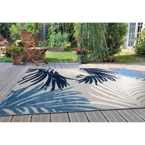 World Rug Gallery Amalfi Contemporary Tropical Floral Indoor/Outdoor Area Rug 3'3" x 5' Navy - 8013NAVY3X5