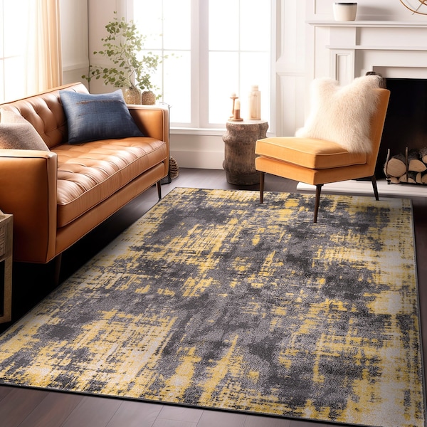 World Rug Gallery Contemporary Abstract Design Non Shedding Soft Area Rug 7' 10 x 10' Yellow - 401YELLOW8X10