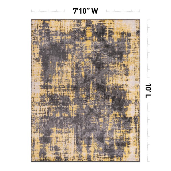 World Rug Gallery Contemporary Abstract Design Non Shedding Soft Area Rug 7' 10 x 10' Yellow - 401YELLOW8X10