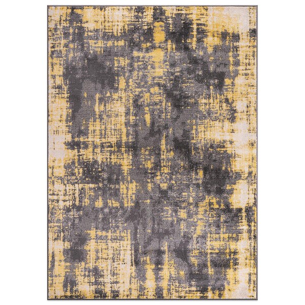 World Rug Gallery Contemporary Abstract Design Non Shedding Soft Area Rug 7' 10 x 10' Yellow - 401YELLOW8X10