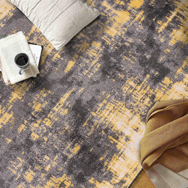 World Rug Gallery Contemporary Abstract Design Non Shedding Soft Area Rug 7' 10 x 10' Yellow - 401YELLOW8X10