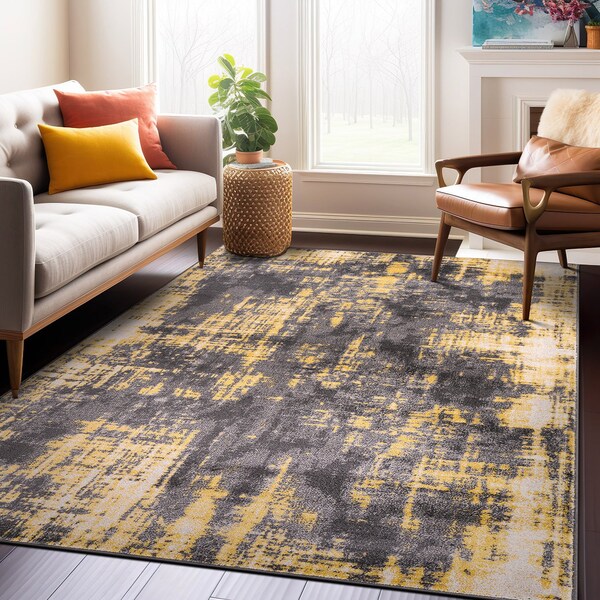 World Rug Gallery Contemporary Abstract Design Non Shedding Soft Area Rug 7' 10 x 10' Yellow - 401YELLOW8X10