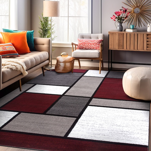 World Rug Gallery Contemporary Modern Boxes Design Soft Area Rug 3'3'' x 5' Red - 106RED3X5