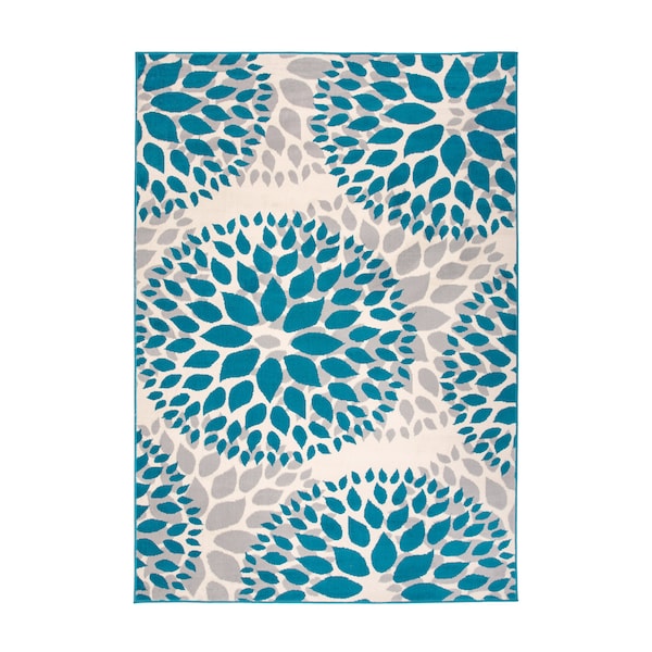 World Rug Gallery Modern Floral Circles Design 9' x 12' Blue Area Rug - 9099BLUE9X12