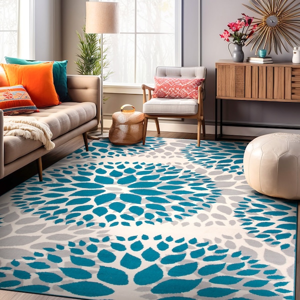 World Rug Gallery Modern Floral Circles Design 9' x 12' Blue Area Rug - 9099BLUE9X12