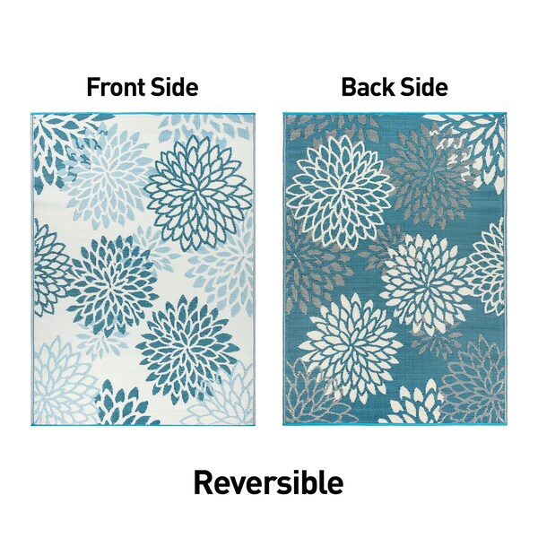 World Rug Gallery Modern Floral Aloha Reversible Recycled Plastic 5' X 7' Blue Outdoor Rug - 6069BLUE5X7