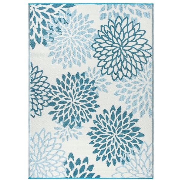 World Rug Gallery Modern Floral Aloha Reversible Recycled Plastic 5' X 7' Blue Outdoor Rug - 6069BLUE5X7