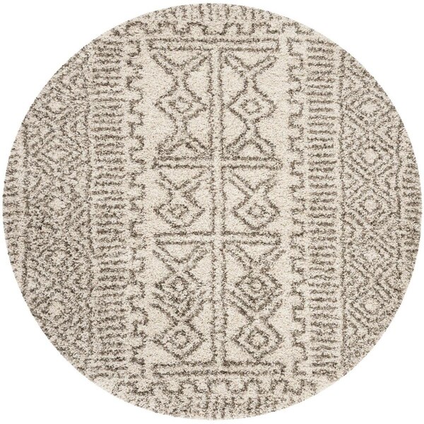 Safavieh Hudson Shag 300 Power Loomed Round Area Rug, Ivory and Grey - 5 x 5 ft. - SGH376A-5R